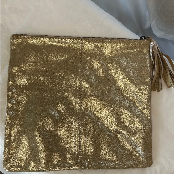 Anthropologie JASPER & JEERA Cream and Gold genuine suede leather Clutch Bag. - Picture 4 of 9